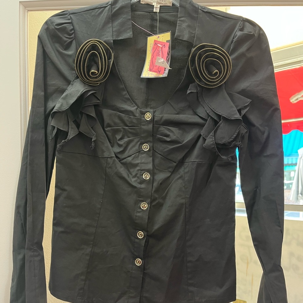 Black and gold, button up shirt. New.